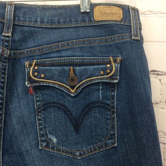 Levi's 515 Jeans Women’s Sz 14 Boot Cut Mid Rise Med Wash Distressed Flap Pocket - Picture 4 of 12